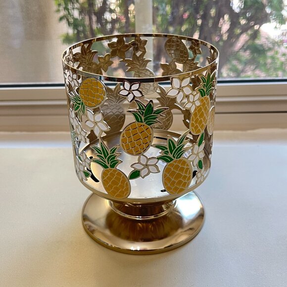 Bath & Body Works Pineapple Plumeria Flower Candle Holder Sleeve 3 Wick Pedestal - Picture 3 of 6